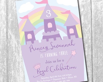 Princess Birthday Invitation printable/Digital File/Princess Castle, Girl Birthday Invitation, Royal, Rainbow,/Wording can be changed