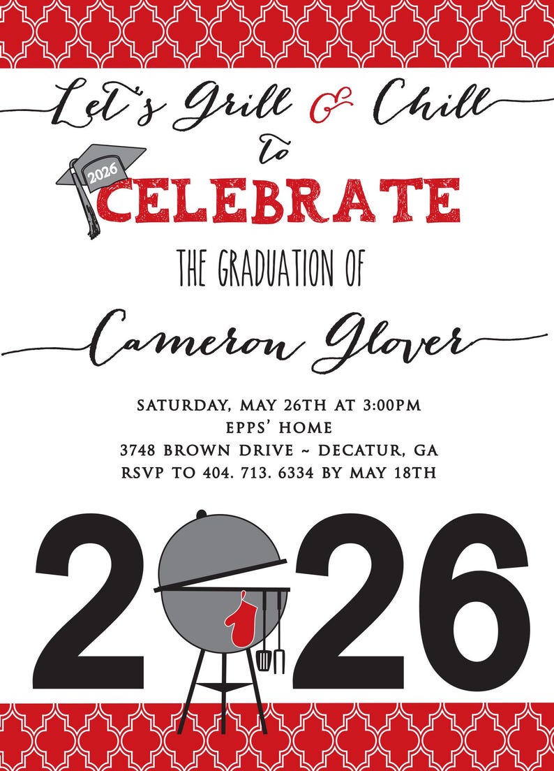 Graduation Cookout Invitation, Class of 2026 Party, Grill & Chill (Digital Download) image 2