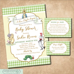 Invito per baby shower con libro di fiabe stampabile/File digitale/Baby shower a tema libro, libri classici, lotteria, richiesta di libri/La formulazione può essere modificata