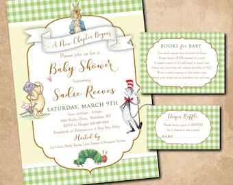 Storybook Baby Shower Invitation printable/Digital File/Book Themed Baby Shower, Classic Books, raffle, book request/Wording can be changed