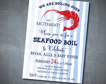 Seafood Boil Baby Shower Invitation printable/Digital File/Shrimp Boil, baby boy shower, couples shower, crawfish/Wording can be changed