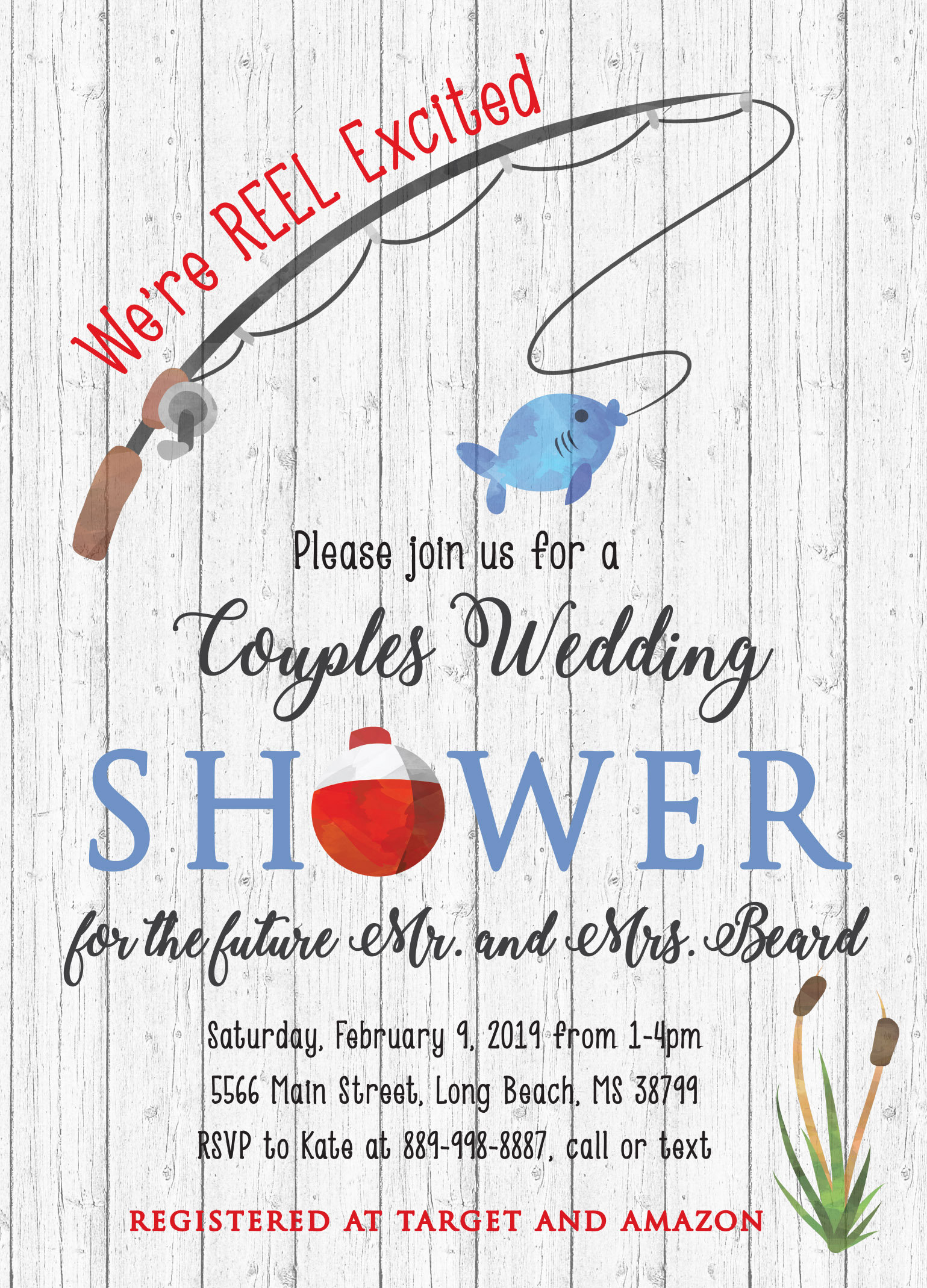 Fishing Themed Couples Wedding Shower Invitation Printable/digital