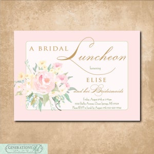 Bridal Luncheon Invitation, Bridemaid&#39;s Luncheon Invitation, Wedding Luncheon, Pink Floral, Watercolor, Bridal Bouquet, Digital or Printed