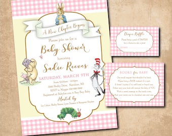 Storybook Baby Shower Invitation, Classic Books, Raffle (Digital File)