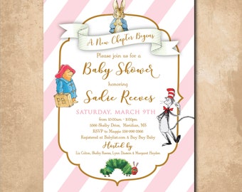 Storybook Baby Shower Invitation printable/Digital File/Book Themed Baby Shower, Girl Baby Shower, Story time,Classic/Wording can be changed