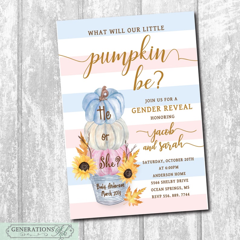 Fall Gender Reveal Invitation Pumpkin Gender Reveal Fall Etsy