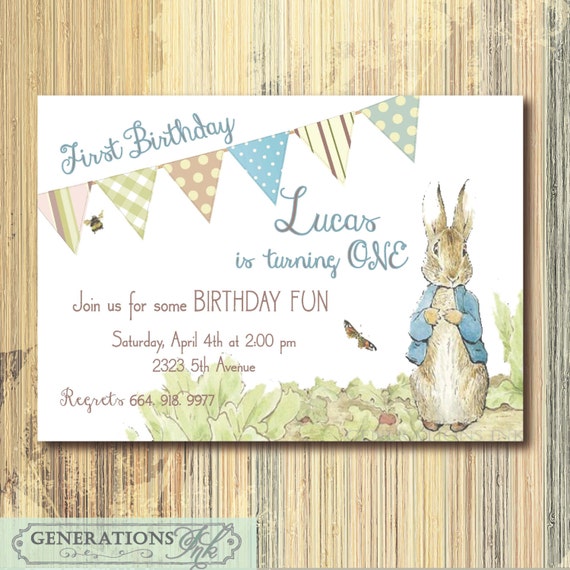 Vintage Peter Rabbit Birthday Invitation Printable Digital Etsy