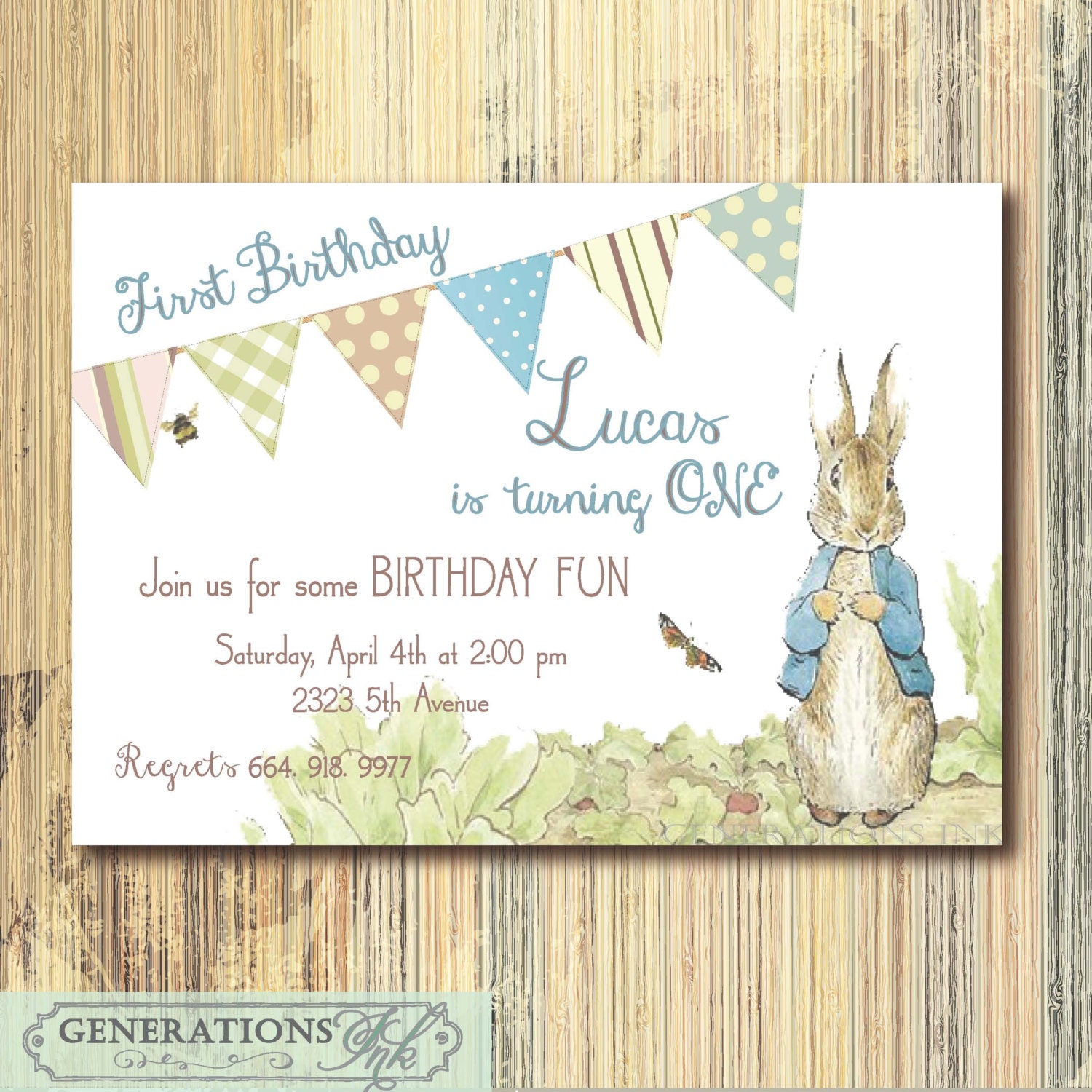 Vintage Peter Rabbit Birthday Invitation Printable Digital Etsy
