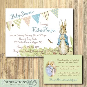 Peter Rabbit Baby Shower Uitnodiging &Boek Aanvraag Insert afdrukbaar / vintage, beatrix potter, konijn, digitaal bestand, jongen / formulering kan worden gewijzigd