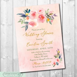 Wedding Shower Invitation, Bridal Shower, Floral Bridal Shower, Watercolor, Peonies, Floral Bouquet, Wedding Flowers