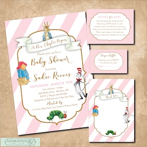 Invito per baby shower con libro di fiabe con articoli stampabili abbinati/file digitali/Baby shower a tema libro, libri classici, baby shower per ragazzi