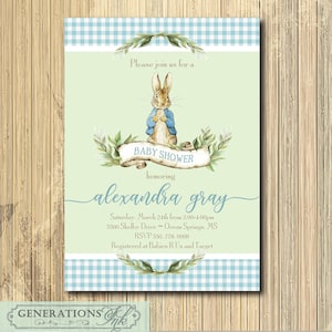 Peter Rabbit Baby Shower Invito, Beatrix Potter, Bambino Baby Shower, Vintage Peter Rabbit, Bunny Baby Shower, Verde, Digitale o Stampato