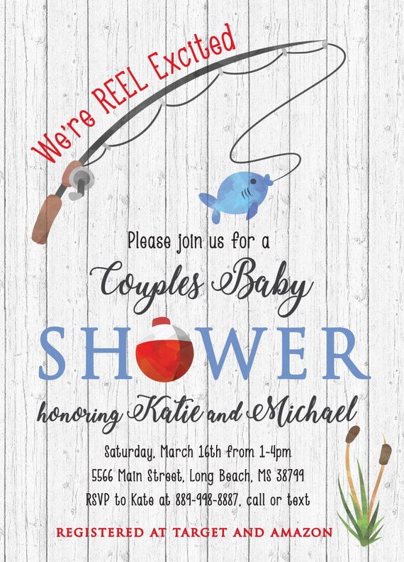 Fishing Baby Shower Invitation, Couples Baby Shower, REEL Excited
