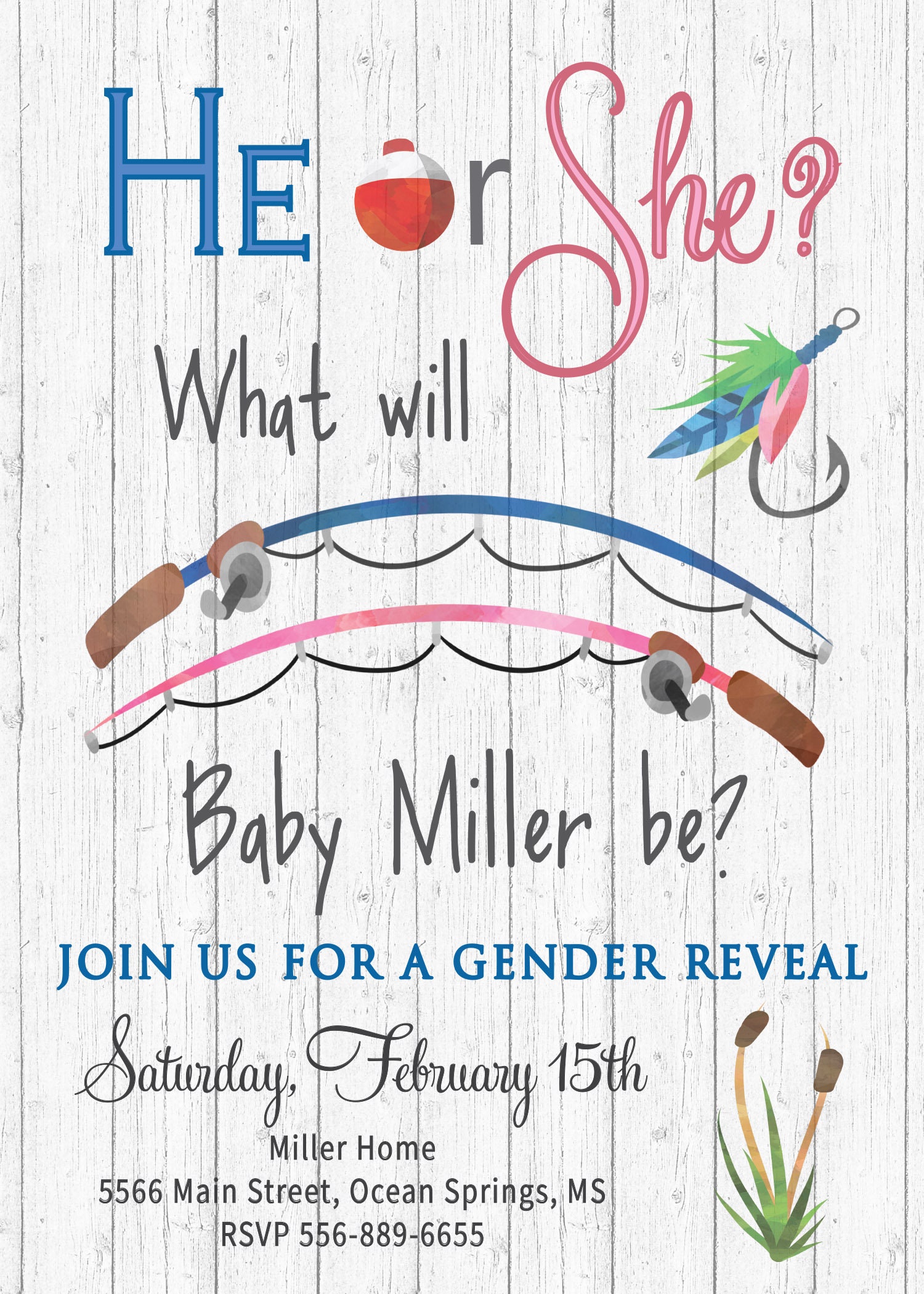 Fishing Theme Gender Reveal Invitation Fishing Gender Reveal Etsy