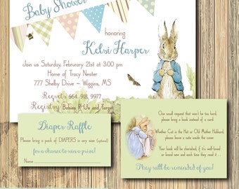 Peter Rabbit Baby Shower with Book Request & Diaper Raffle Ticket, Beatrix Potter / DIGITAL FILES / printable / wording can be changed