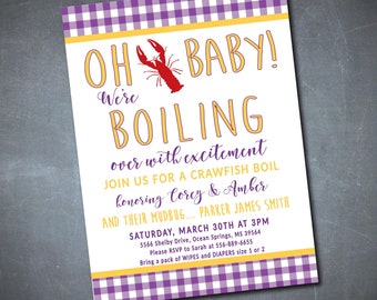 Crawfish Boil Baby Shower Invitation, Baby Boil, LSU, Couples Shower, Louisiana, Purple and Gold, Seafood Boil, Couples Shower