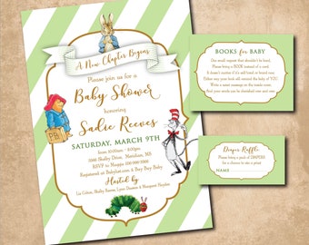 Storybook Baby Shower Invitation printable/Digital File/Book Themed Baby Shower, Classic Books, raffle, book request/Wording can be changed