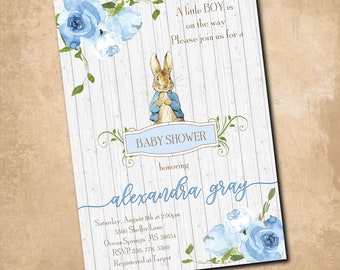 Peter Rabbit Baby Shower Invitation printable/Digital File/boy baby shower, Beatrix Potter, vintage, watercolor /Wording can be changed