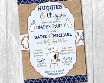 Diaper Baby Shower Invitation printable/Digital file/Couples Baby Shower, Huggies and Chuggies, Beer and Diapers/Wording can be changed