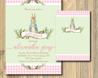 Vintage Peter Rabbit Baby Shower Invitation printable/Digital File/girl baby shower, Beatrix Potter, bunny, birthday/Wording can be changed