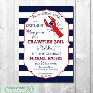 Crawfish Boil Graduation Party Invitation, Class of 2026 Seafood Celebration (Digital or Printed)