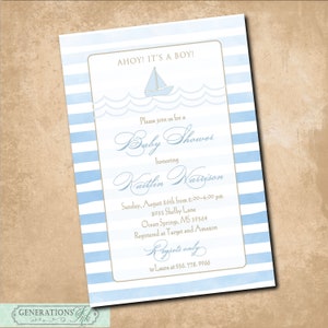 Invito nautico per baby shower stampabile/file digitale/barca a vela baby shower, baby shower, ahoy, acquerello, blu/la scritta può essere modificata
