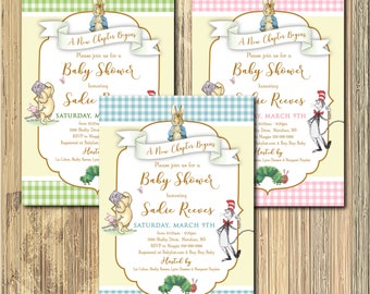 Storybook Baby Shower Invitation printable/Digital File/Book Themed Baby Shower, Classic Books, Storytime, girl,boy