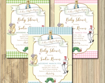 Storybook Baby Shower Invitation printable/Digital File/Book Themed Baby Shower, Classic Books, Storytime, girl,boy