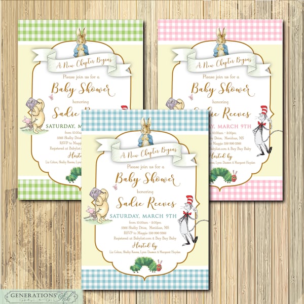 Storybook Baby Shower Invitation, Classic Books Theme (Digital File)