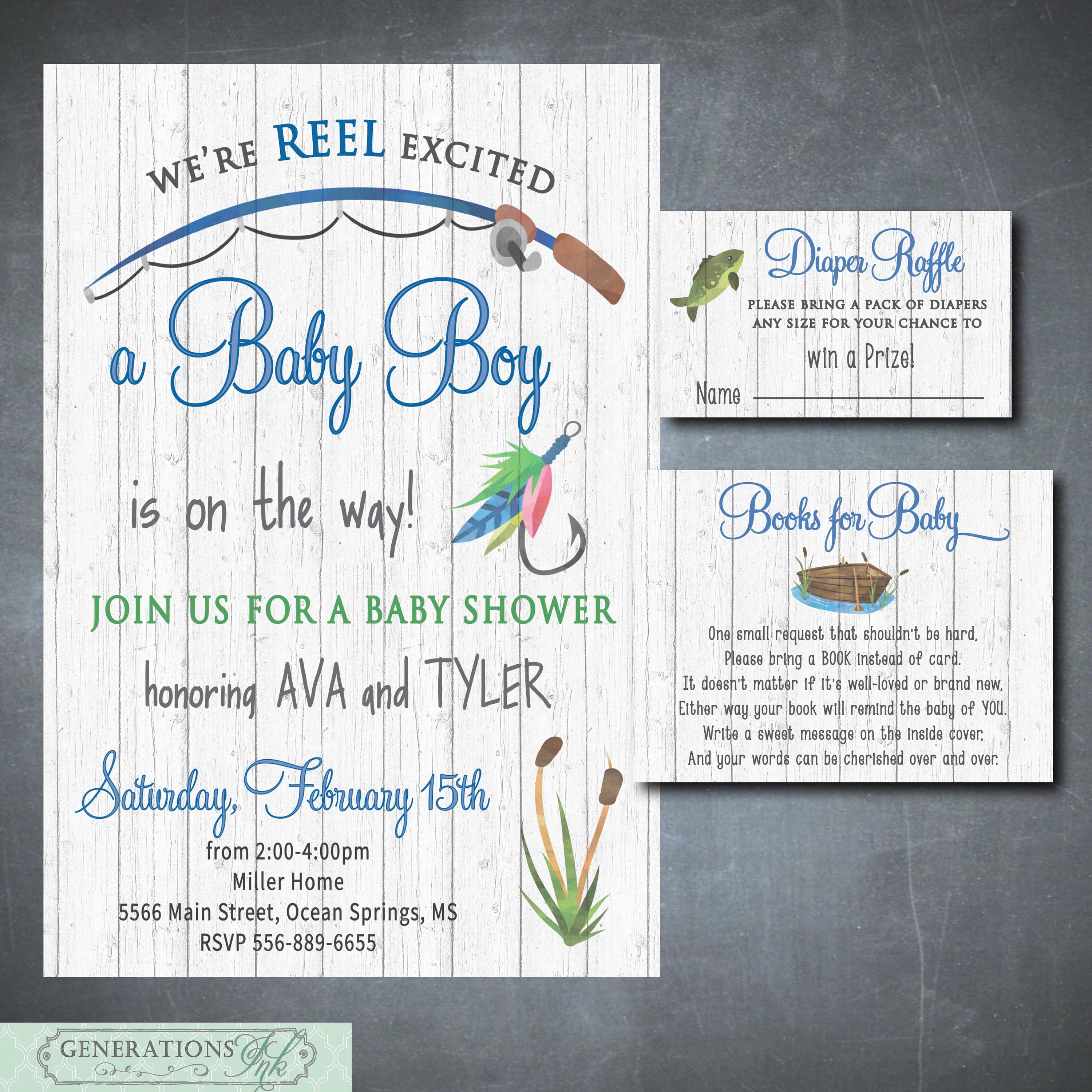 Fishing Baby Shower Invitation, Fishing Themed, Boy Baby Shower