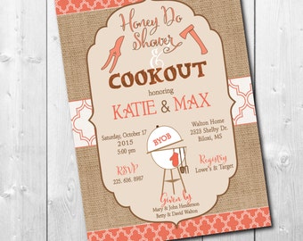 Honey Do Shower Invitation, His and Hers Shower, Fall, Tool and Gadget, Grilling and Gadget, Honey Do BBQ, Digital or Printed
