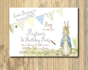 Vintage Peter Rabbit Birthday Invitation printable/Digital File/Peter Rabbit 1st Birthday, Beatrix Potter, boy birthday, rabbit birthday