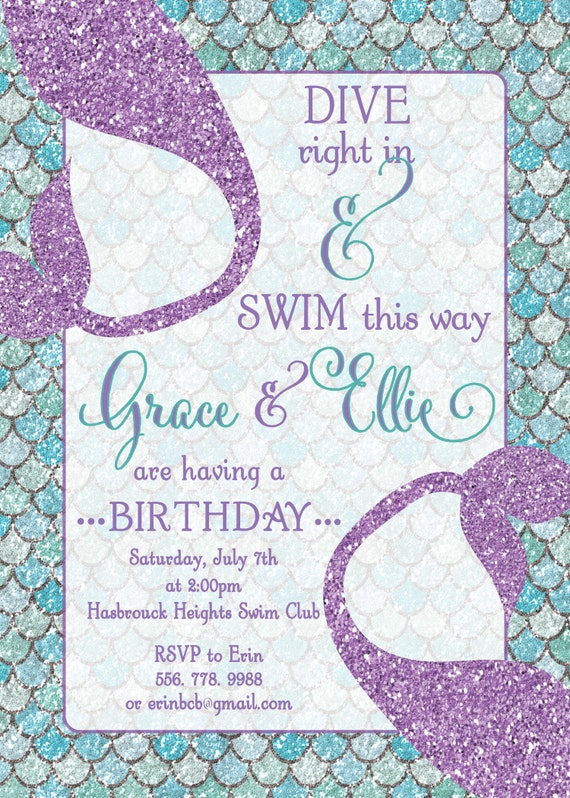 Mermaid Birthday Invitation Printable Digital File Joint Etsy