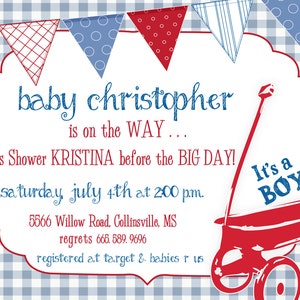 Red Wagon Baby Shower Invitation printable/Digital File/vintage red wagon, baby boy shower, boy wagon invitation/Wording can be changed image 2