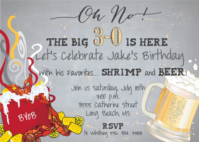 Crawfish Boil Birthday Invitation, 30th Birthday, Seafood Boil, Shrimp Boil, Crawfish and Beer, Surprise/printable/Digital File image 2