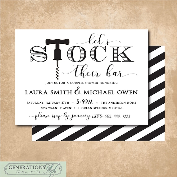Stock The Bar Invitation Printable Digital File Couples Etsy