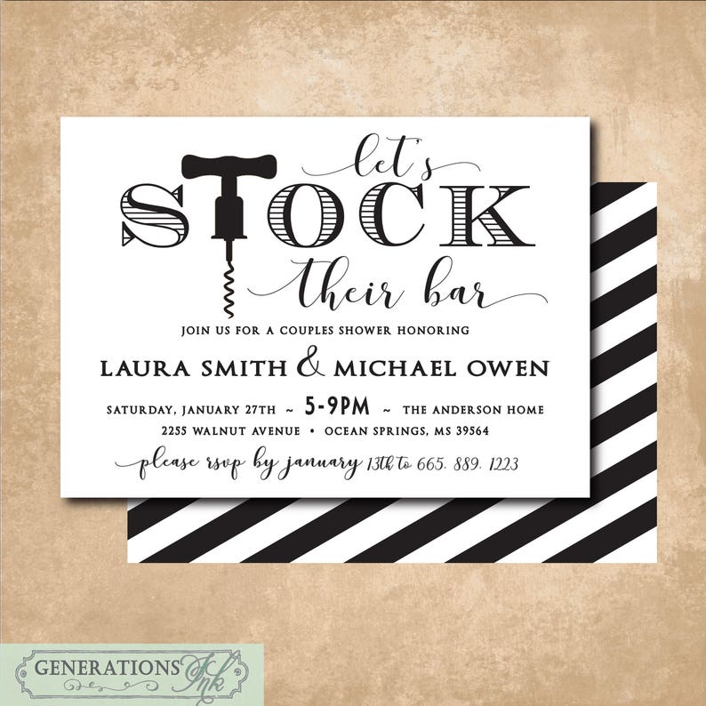 Stock The Bar Invitation Printable Digital File Couples Etsy