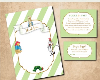INSTANT DOWNLOAD, Storybook Baby Shower, Thank you Note, Diaper Raffle Card, Book Request, Books for Baby, Digital, Printable