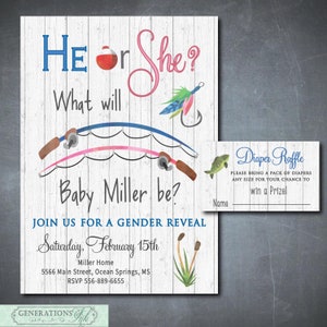 Fishing Theme Gender Reveal Invitation, Fishing Gender Reveal, Gender Reveal Invitation, Baby Reveal Party, DIGITAL OR PRINTED