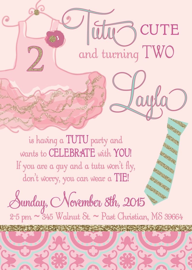 Tutus and Ties Birthday Invitation Printable/tutu Excited Etsy