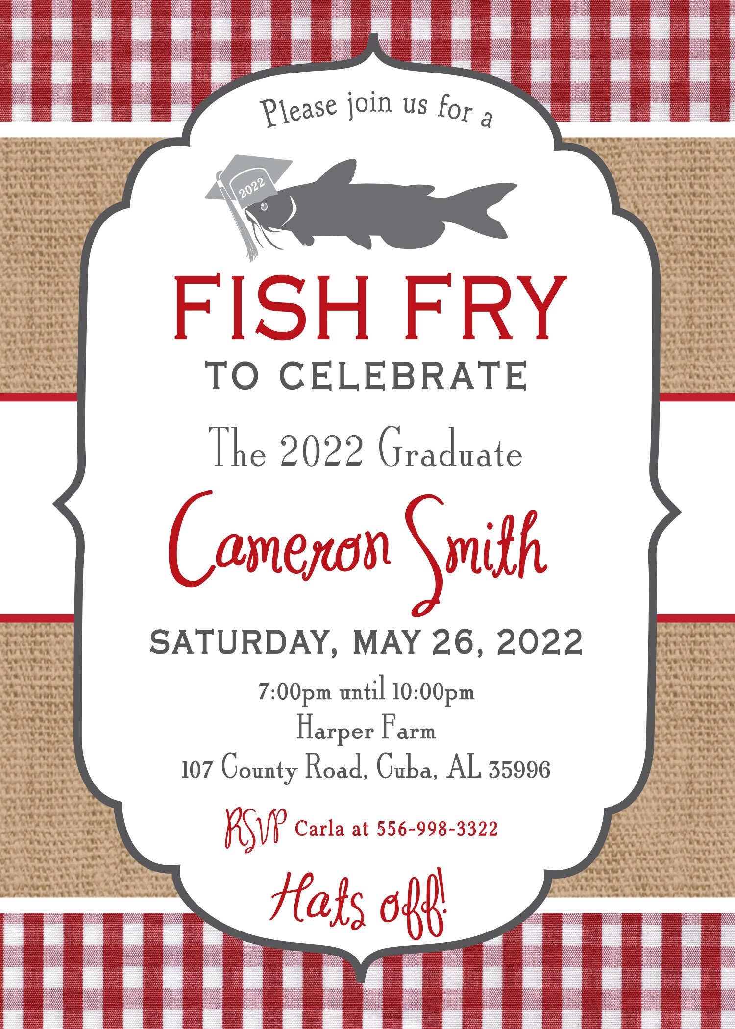 Fish Fry Invitation, Graduation Party Invitation, Fish Fry Graduation ...