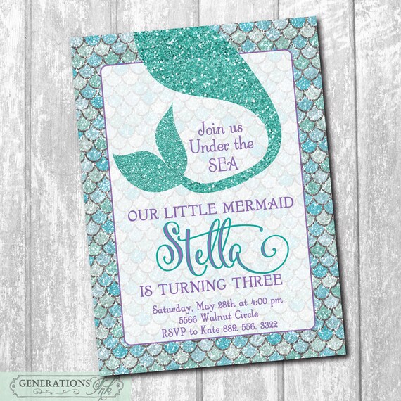Mermaid Birthday Party Invitation Digital Printable Under The Etsy