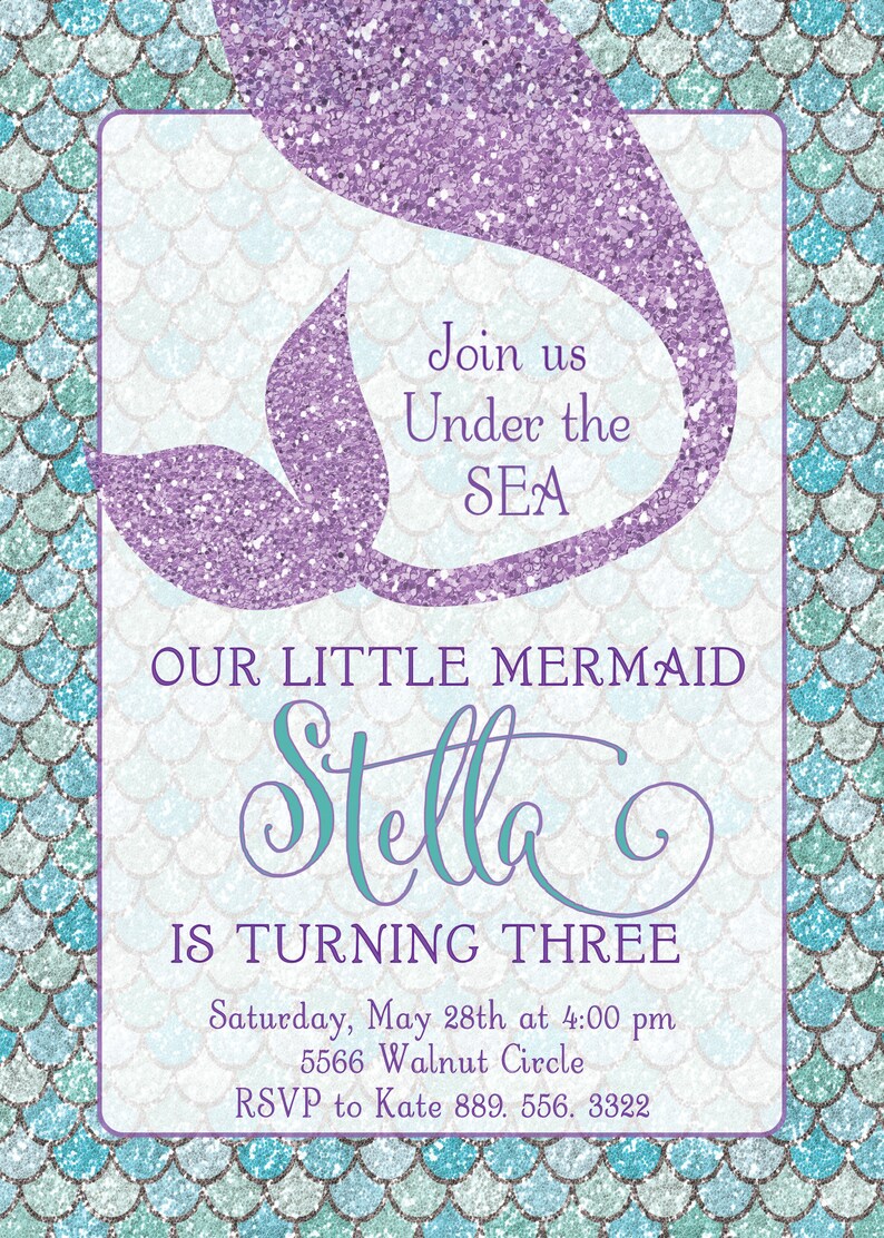 Mermaid Birthday Invitation Printable/digital File/mermaid Etsy