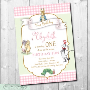 Book Themed First Birthday Invitation printable/Digital File/Storybook Birthday, Girl First Birthday, Story time/Wording can be changed