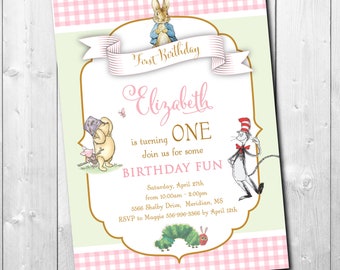 Book Themed First Birthday Invitation printable/Digital File/Storybook Birthday, Girl First Birthday, Story time/Wording can be changed