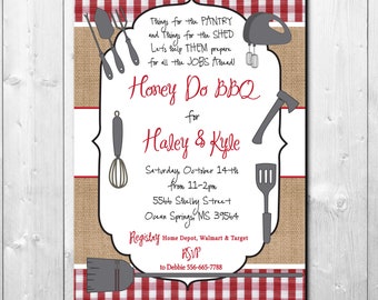 Honey Do BBQ Shower Invitation, Pantry Shower, Honey Do and Pantry Shower, Pack the Pantry Shower, His and Hers Shower, Digital or Printed