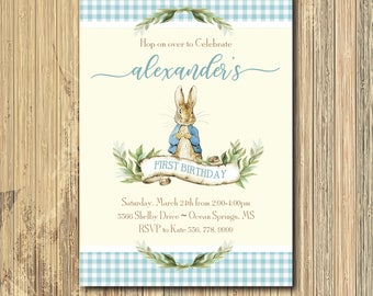 Peter Rabbit Boy Birthday Invitation printable/Digital File/Vintage Peter Rabbit, Some Bunny, first birthday/Wording & colors can be changed