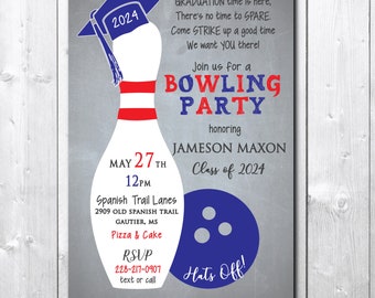 Bowling Party Graduation Invitation, Senior Bowling Party, Graduation Party Invitation, Girl Graduation, Boy Graduation,Bowling Party Invite