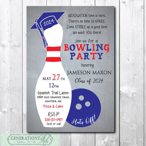 Bowling Party Graduation Invitation, Senior Bowling Party, Graduation Party Invitation, Girl Graduation, Boy Graduation,Bowling Party Invite