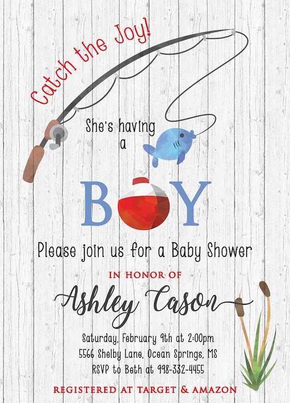 Fishing Baby Shower Invitation, Boy Baby Shower, Reel Excited, Rustic Baby  Shower, Digital or Printed 